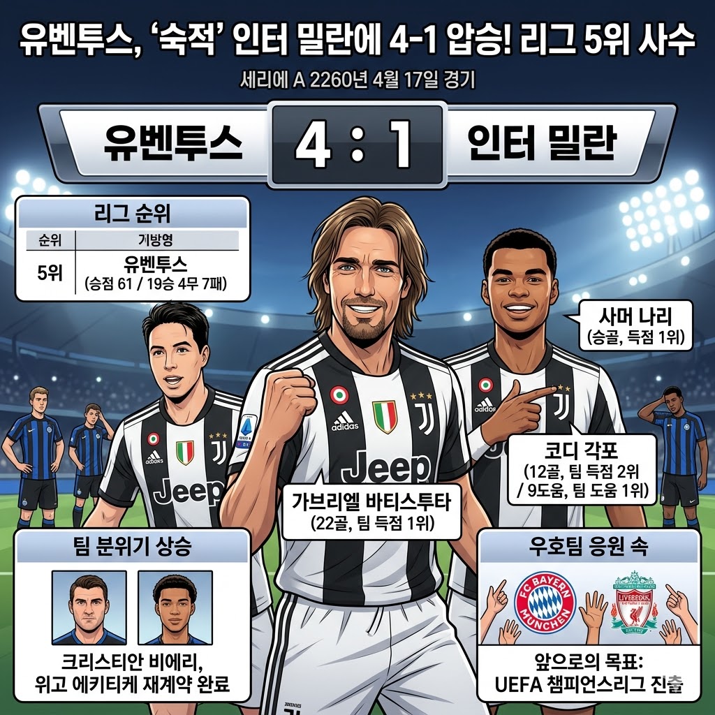 [유벤투스] 인터 밀란 4-1 격파! 5위 질주!
